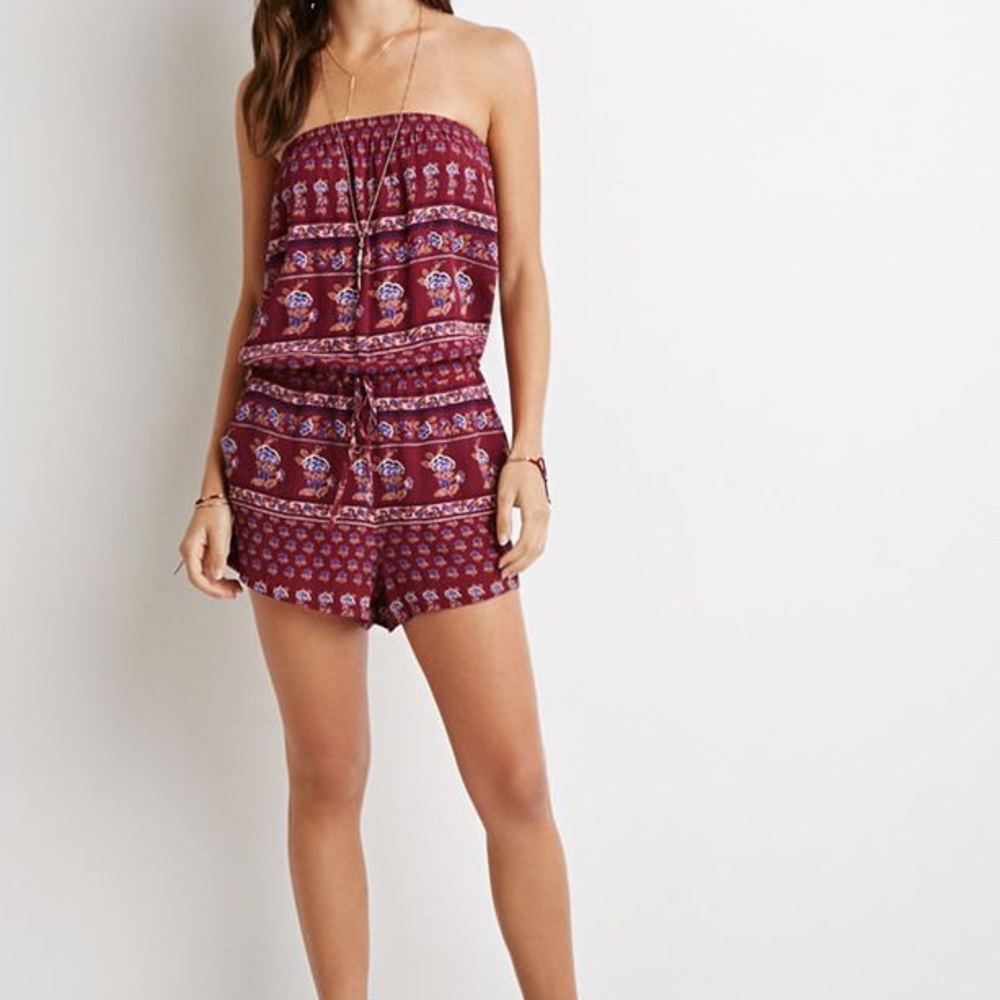 Forever 21 Patterned Strapless Romper